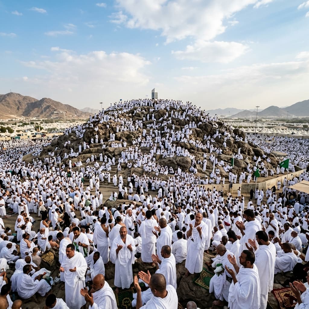 Pilgrims praying at Mount Arafat